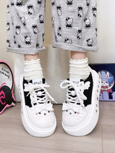 White & Black Cute Bunny Themed Canvas Shoes with Bow Decor & Lace-up Closure