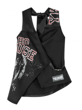 Y2K Black Punk Back Tie Halter Tank Top with Red Letter Print & Snap Front