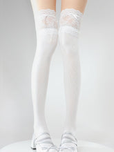 White Lace Cuff Stockings with 4 Colors Bow Straps