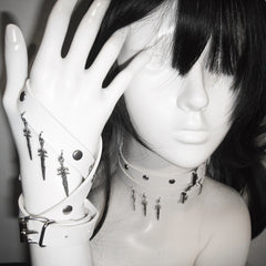 White Stud Detail Sword Charm Punk Bracelet