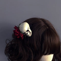 Skeleton Hand Hairclip with Red Rose Accent/Skeleton Hairclip with Red Rose