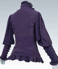 Victorian Bustle Historical Costume - Purple Shirt + Black Boned Waistcoat +Skirt+Black Lace Tie