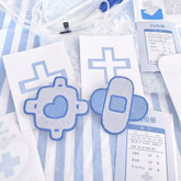 Embroidered Heart Bandage Hair Clip Yami Kawaii in Aqua Blue & White