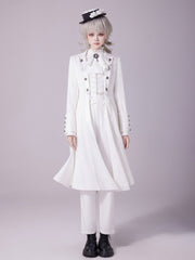 White Zip Closure Jacquard Placket Aristocrat Fahion Ouji Lolita Coat with Lace-up Triangle Cutout Back