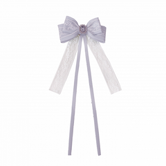 Taro Purple Jirai Kei Lace Bowtie with Rhinestone Decoration