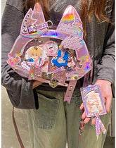 Kitty Ear Design Bowknot Studs Detail Pink PU Tote Ita Bag with Free Card Holder