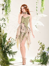 Summer Fairycore Handkerchief Hem Dress Green Butterfly Design Bodice