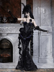 Romantic Goth Black and Purple Velvet Corset - Sparkling Rhinestones & Handcrafted Beading