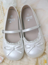 White Flat Mary Jane Shoes in Sweet Lolita - Round Toe, Knotted Bow Accent & Lace Trim