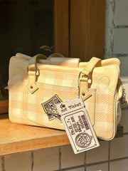 Plaid Pattern Large Capacity Yellow Ita Tote Bag