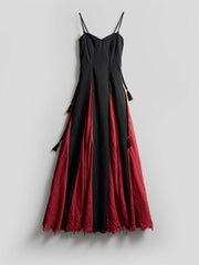 Urban Goth Black & Red Fringe-Strap Design Camisole Dress