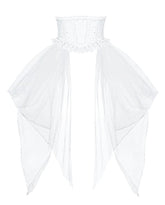 White Jacquard Fabric Corset Belt with Detachable Side Veil