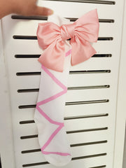 White/Pink/Red Big Bow Crisscross Banded Under Knee Stockings