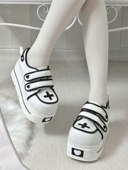White Yami Kawaii Cross Design Platform Shoes