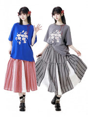 Red/Black Plaid Elastic Waist Skirt