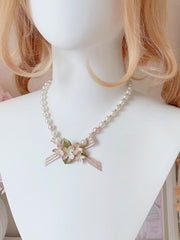 White and Pink Elegant Sakura Beaded Necklace