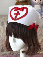 Lace Heart-shaped and Cross Accents Cosplay Nurse Lolita Hat with Bowknots – 5 Color Options