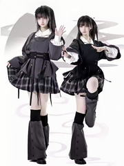 Dark Gray Plaid Elastic Waist Thigh-length Skirt