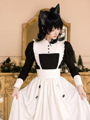 Black and White Mandarin Collar Maid Lolita Elegant Juliette Sleeves Dress with Pockets