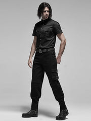 Punk Black Men's Metal Button Shirt