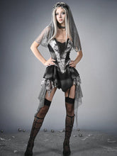 Y3K Fashion Futuristic Black Basque Waist Metal Chains Front Handkerchief Hem Cyberpunk Hooded Dress