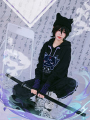 Genshin Impact Wanderer Fan Art Black Plush Kitty Hoodie