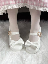Sweet White Lolita Low-heel Mary Janes with Cat Design Clasp & Bow Details
