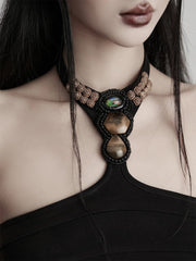 Urban Goth Black Camisole with Bead & Stone Braided Rope Decor