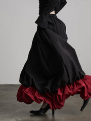 Urban Goth Black & Red Fake Two-Piece Design A-Line Skirt