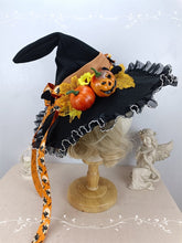 Halloween Pumpkins Lace Trim Black Witch Hat