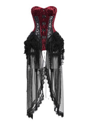 Gothic Vampire Black and Wine Red Birdcage Skirt and Bustier Corset Set