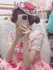 Sweet Lolita Red Strawberry Bow Lace Polka-dot Mini Hat