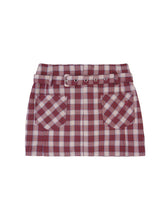 Waist Belt Design Side Slit Red Plaid Short Skirt