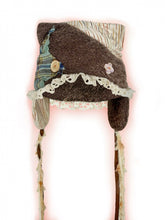 Mori Kei Green Plaid & Brown Colorblock Earflap Hat with Lace Trim and Button Accents
