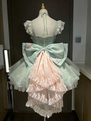 Light Green Floral Fairy Bubble Skirt Dress Lolita Jumper Skirt