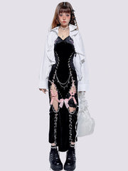 Y2K Outfit - Black Cami Dress + White Shirt