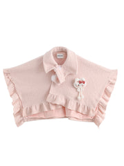 Pink Bow Collar Cape with Pompons and Cat Plushie