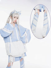 Techwear Cyberpunk Leg Warmers: Light Blue Colorblock Design | Tenshi Kaiwai Aesthetic