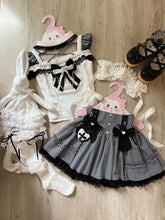 Jirai Kei Alt-Moe Black Plaid Cross Halter Top with Cutout Shoulder / High-Waist Skirt