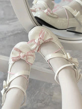White and Pink Bow at Top 3cm Heel Sweet Round Toe Mary Janes