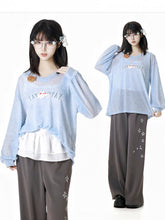 Light Blue Semi-sheer Fish Accent Sun Protection Summer Coverup