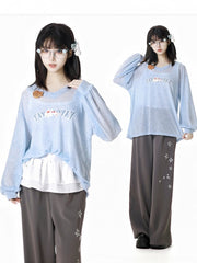 Light Blue Semi-sheer Fish Accent Sun Protection Summer Coverup