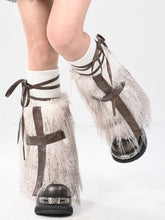 Coffee Gothic PU Cross Shaggy Leg Warmers