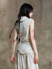 Apricot Punk Asymmetrical Multi-Wear Vest with Zipper Neckline & Drawstring Collar