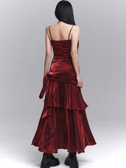 Wine Red Sweetheart Neckline Ruched Design Gown Evening Dress