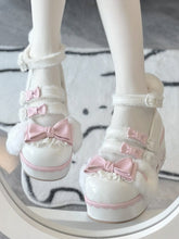 White & Pink Sweet Lolita Bunny Themed Platform Mary Janes - Plush Ears & Tail with Printed Heel