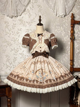 Brown Ruffle Round Neck Kitty and Teddy Print Lolita Dress Sweet Lolita OP