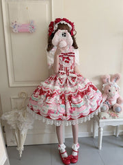 Bunny and Cherry Print Red Sweet Lolita Dress Jumper Skirt