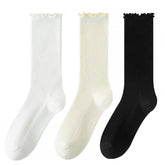 Milk White/Milk Yellow/Black Ribbed Trim Socks