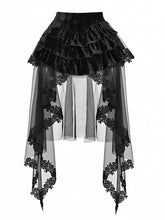 Gothic Black Velvet Tiered Skirt with Detachable Tulle Train